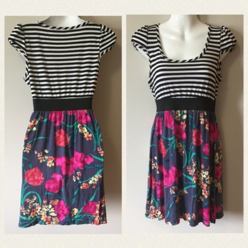 Black and white stripped floral dress